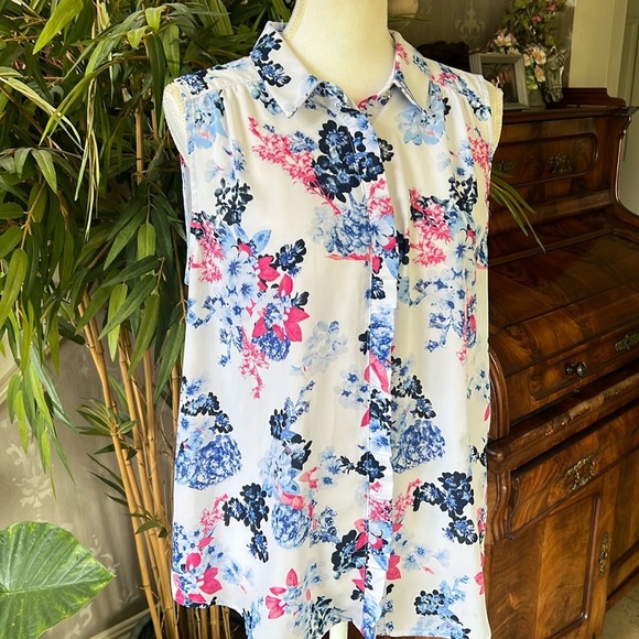 Elle ladies sleeveless NWOT floral blouse size large wrinkle free - Picture 4 of 13